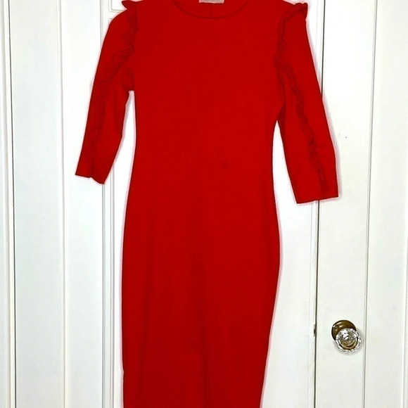 Zara Trafaluc dress in Red tight body  hugging sexy dress date night, frills - Picture 4 of 15
